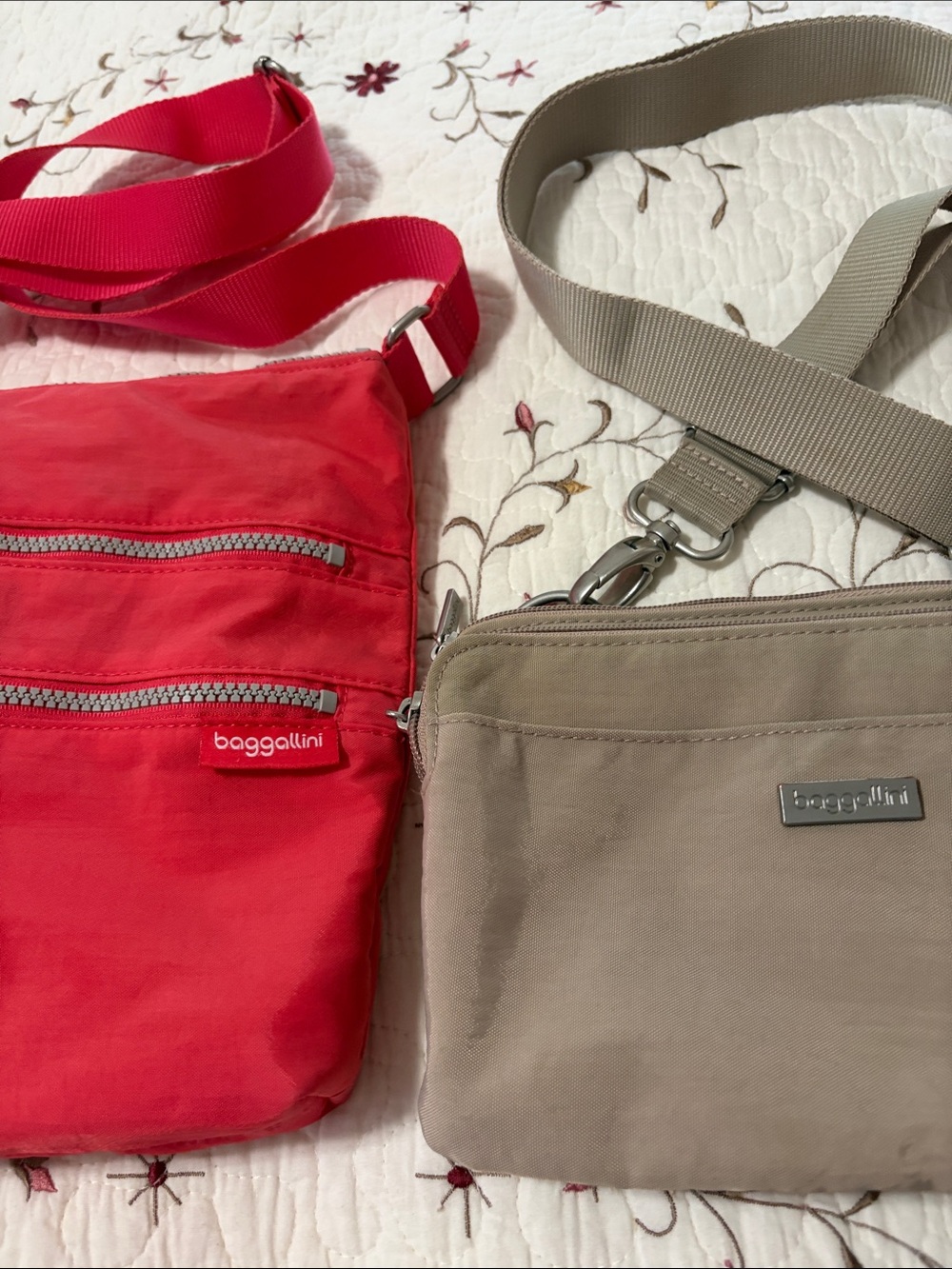 Baggallini Red and Taupe Lightweight Crossbody Duo